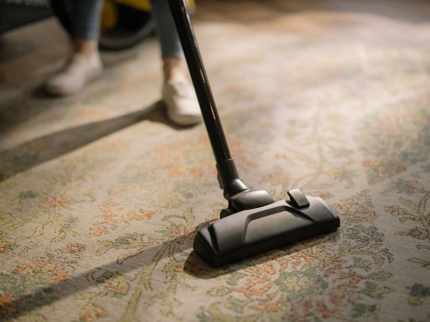 Detail-oriented vacuuming of a plush carpet floor